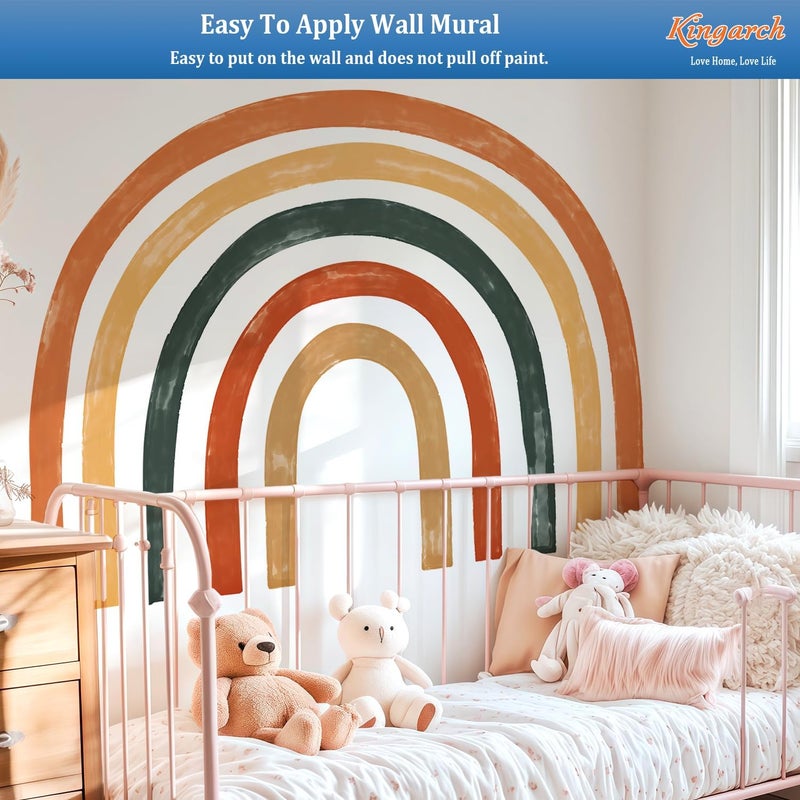 Kingarch Large Boho Rainbow Wall Decals, Colorful Peel and Stick Fabric Nursery Wall Decor, Removable Home Room Wall Decor Murals Stickers for Kids Girls Toddler Bedroom Living Room Playroom - Image 5